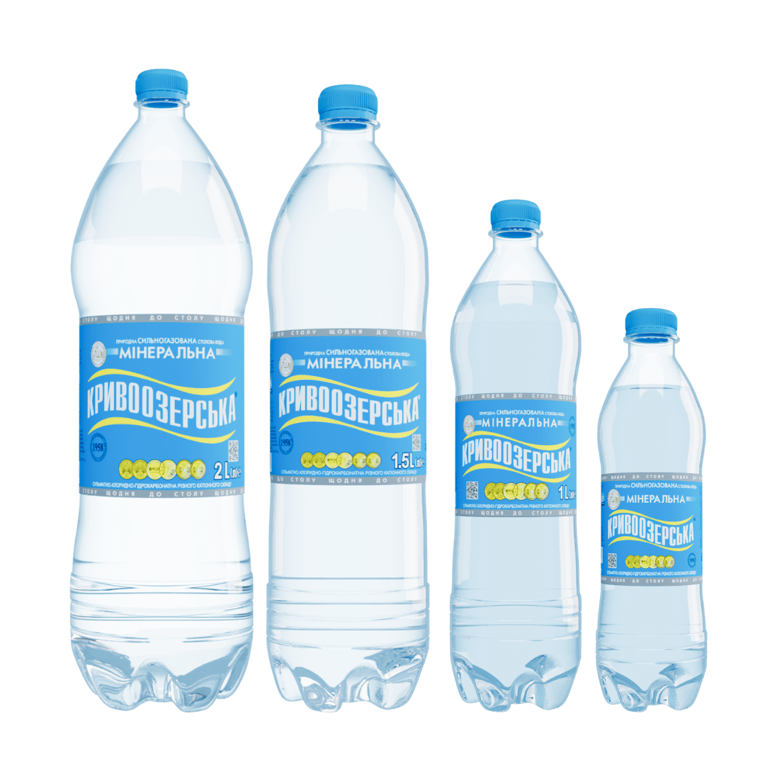 Банер з позиціями сильногазованої лінійки ТМ Кривоозерська